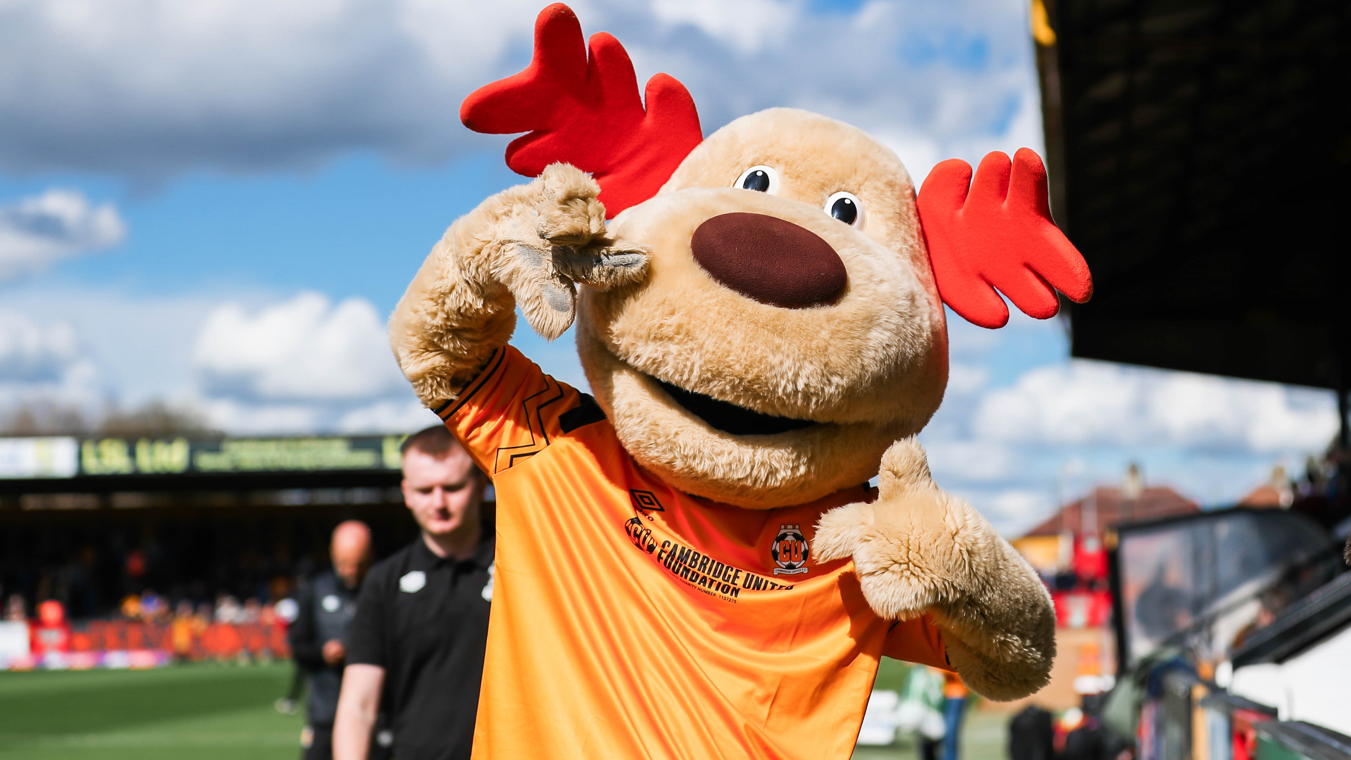 Marvin the Moose getting ready for kick-off