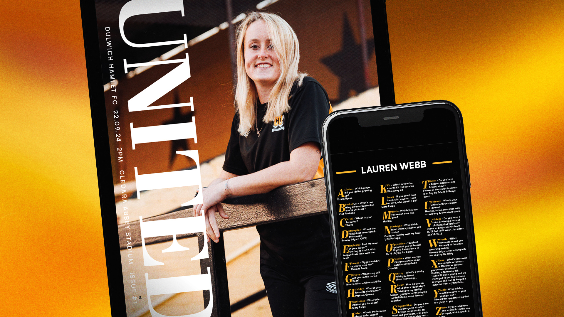 Graphic promoting Cambridge United Women vs Dulwich Hamlet Digital Matchday Programme