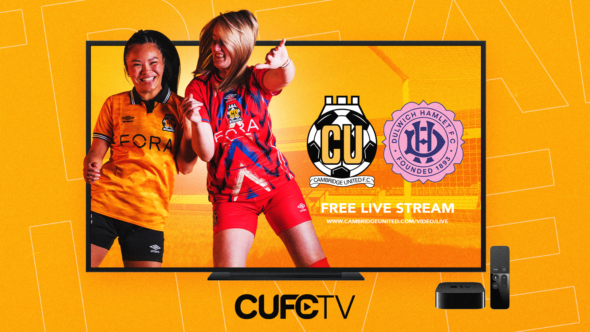 Graphic promoting Cambridge United Women vs Dulwich Hamlet live stream