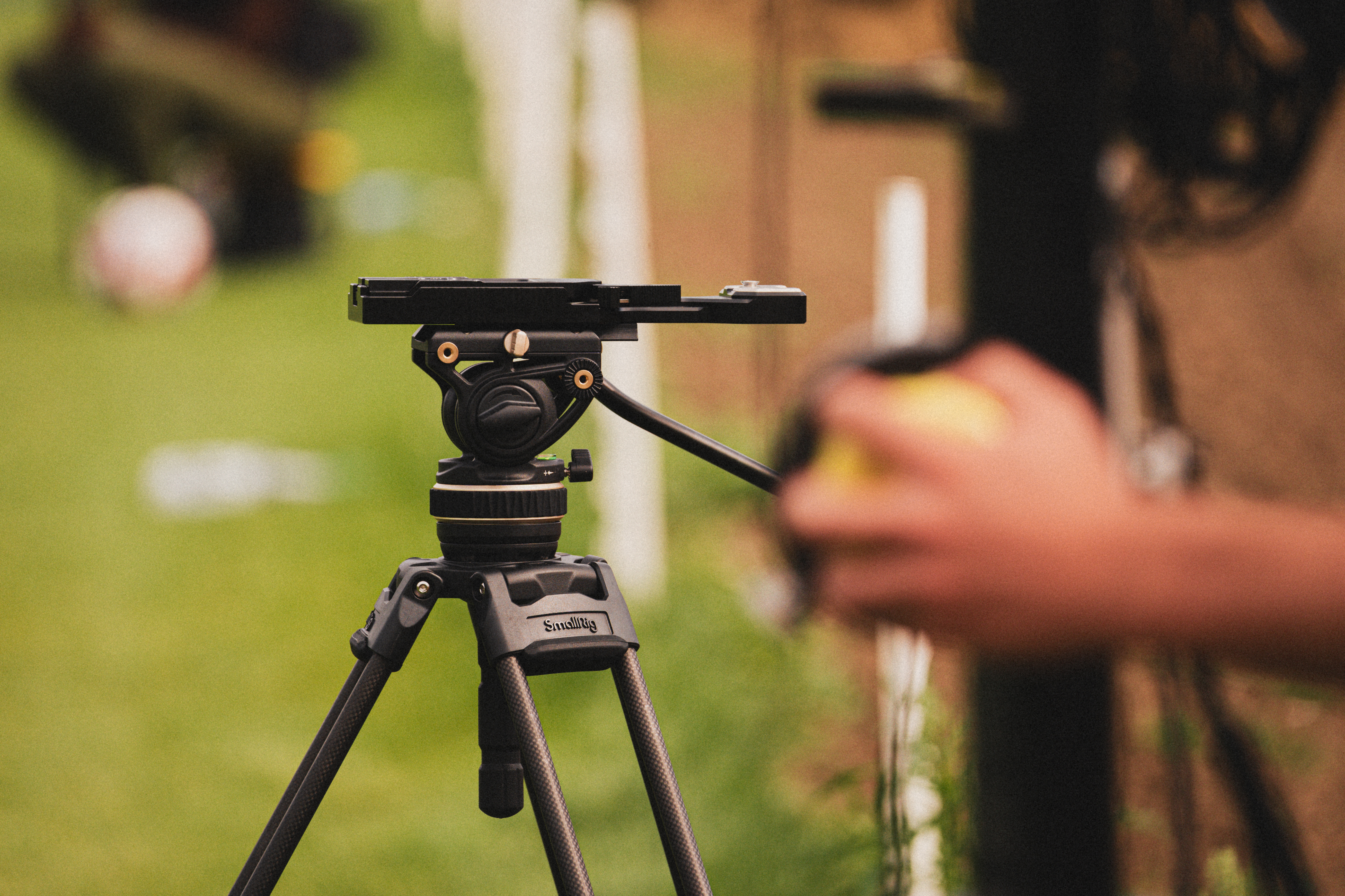 A close up of a tripod