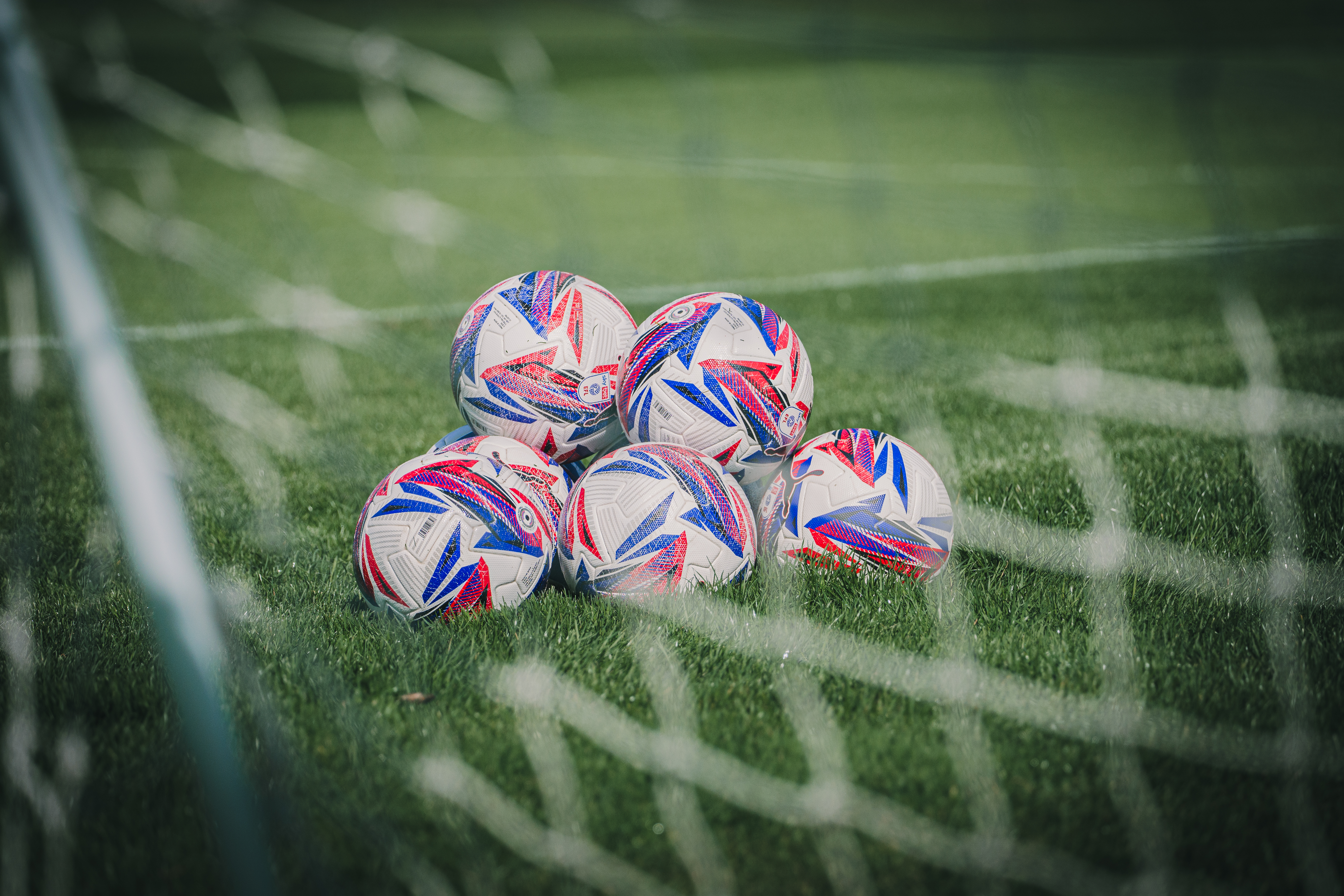 Footballs on the training pitch