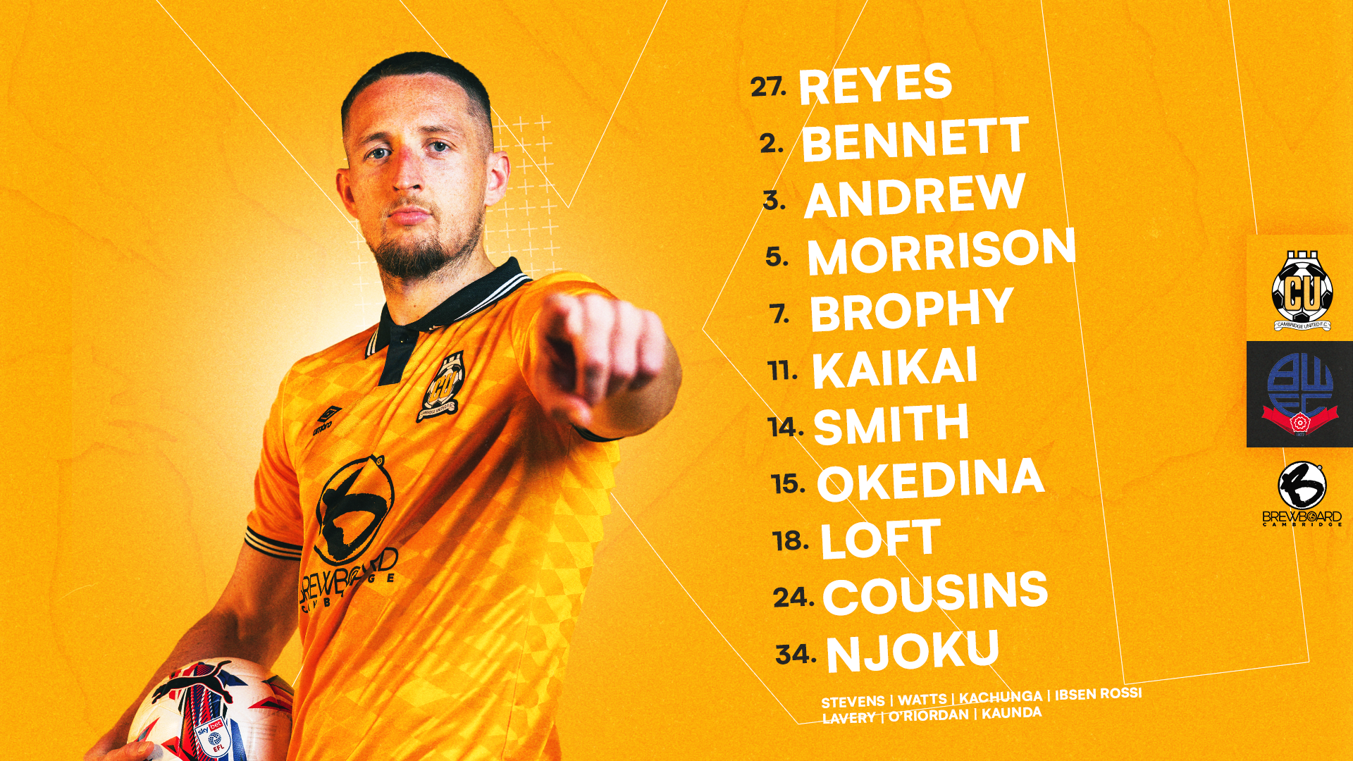 Team News graphic for Cambridge United vs Bolton Wanderers