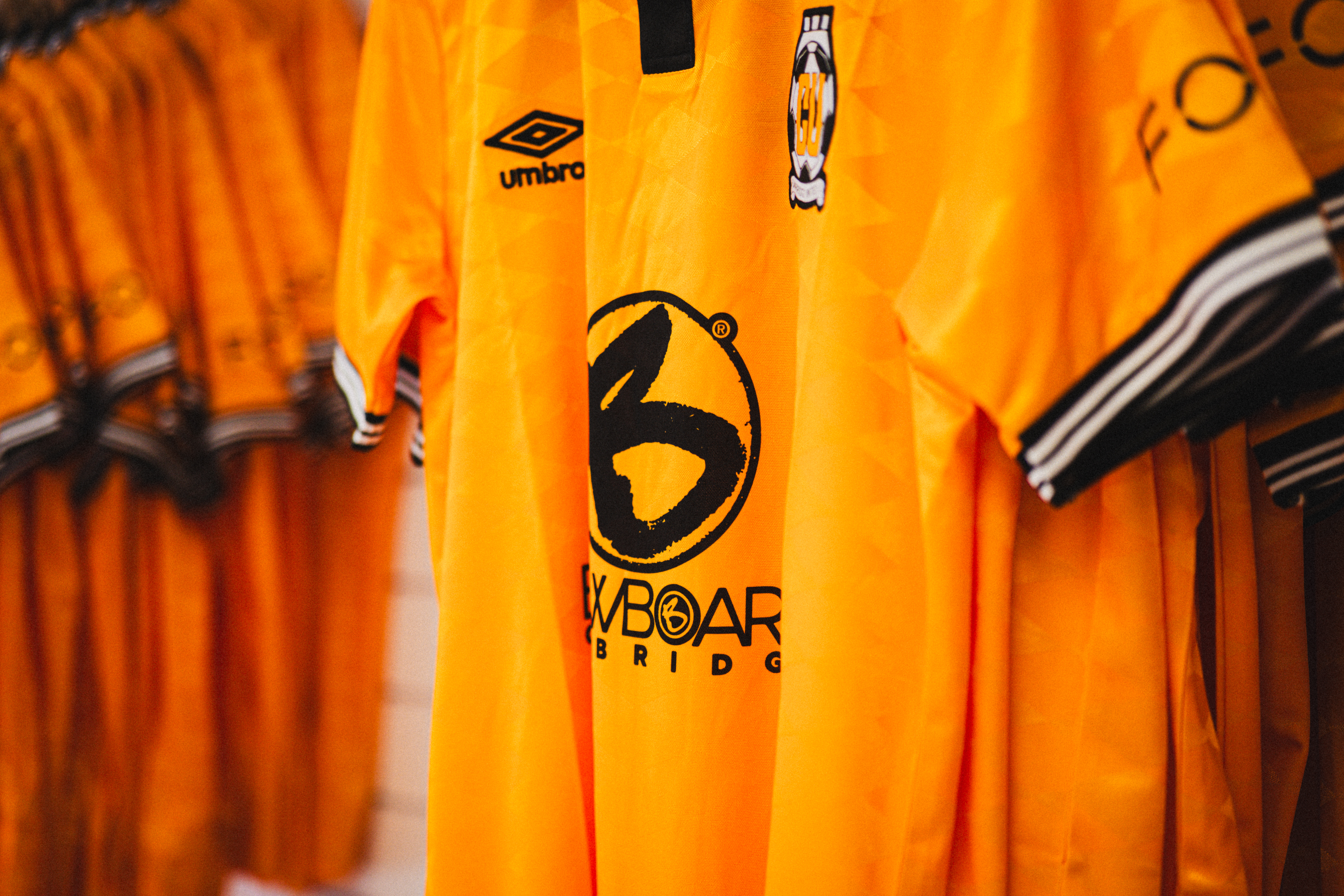 Close up of Cambridge United replica shirt