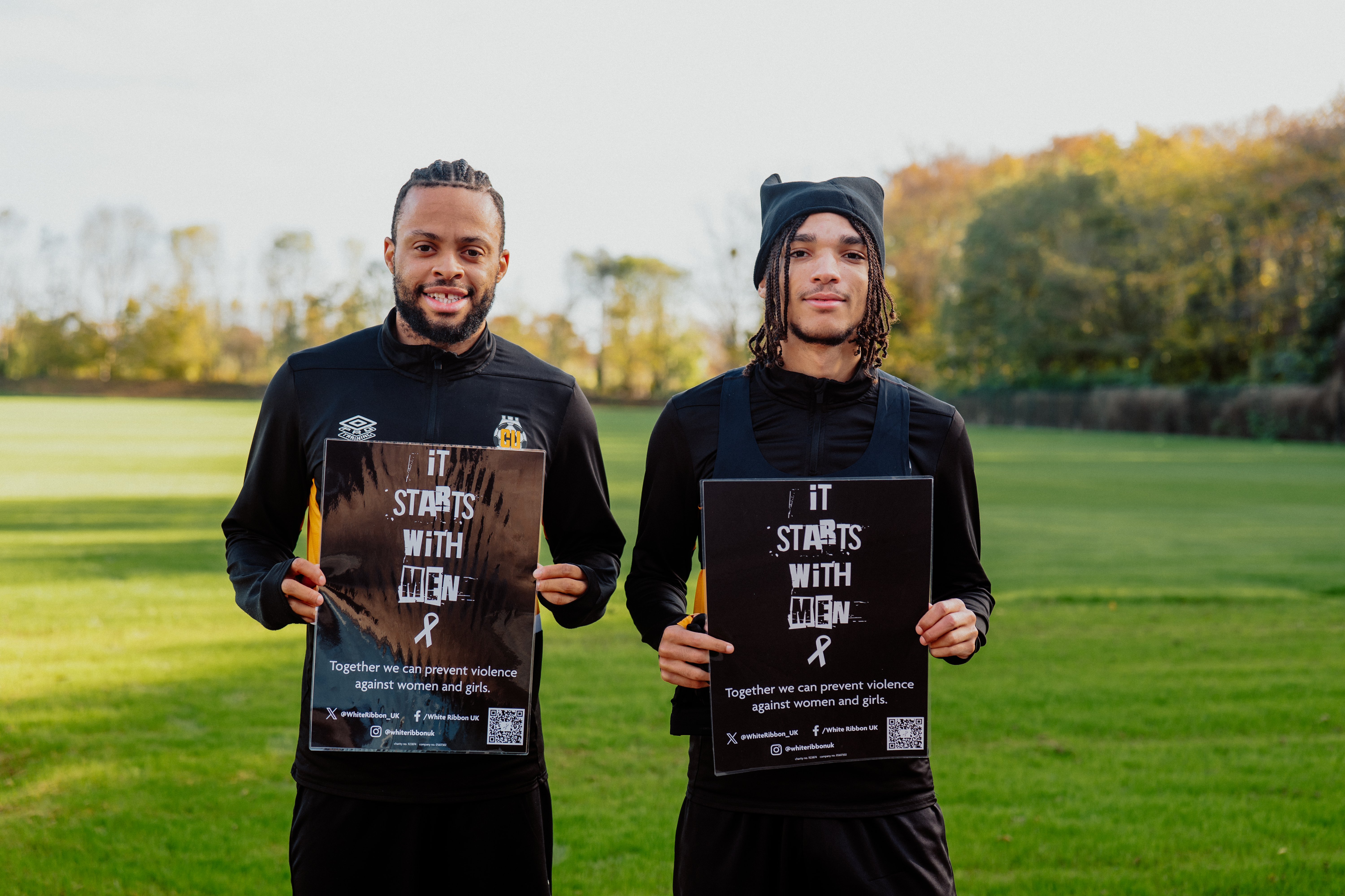 Jordan Cousins and Amaru Kaunda supporting the White Ribbon campaign