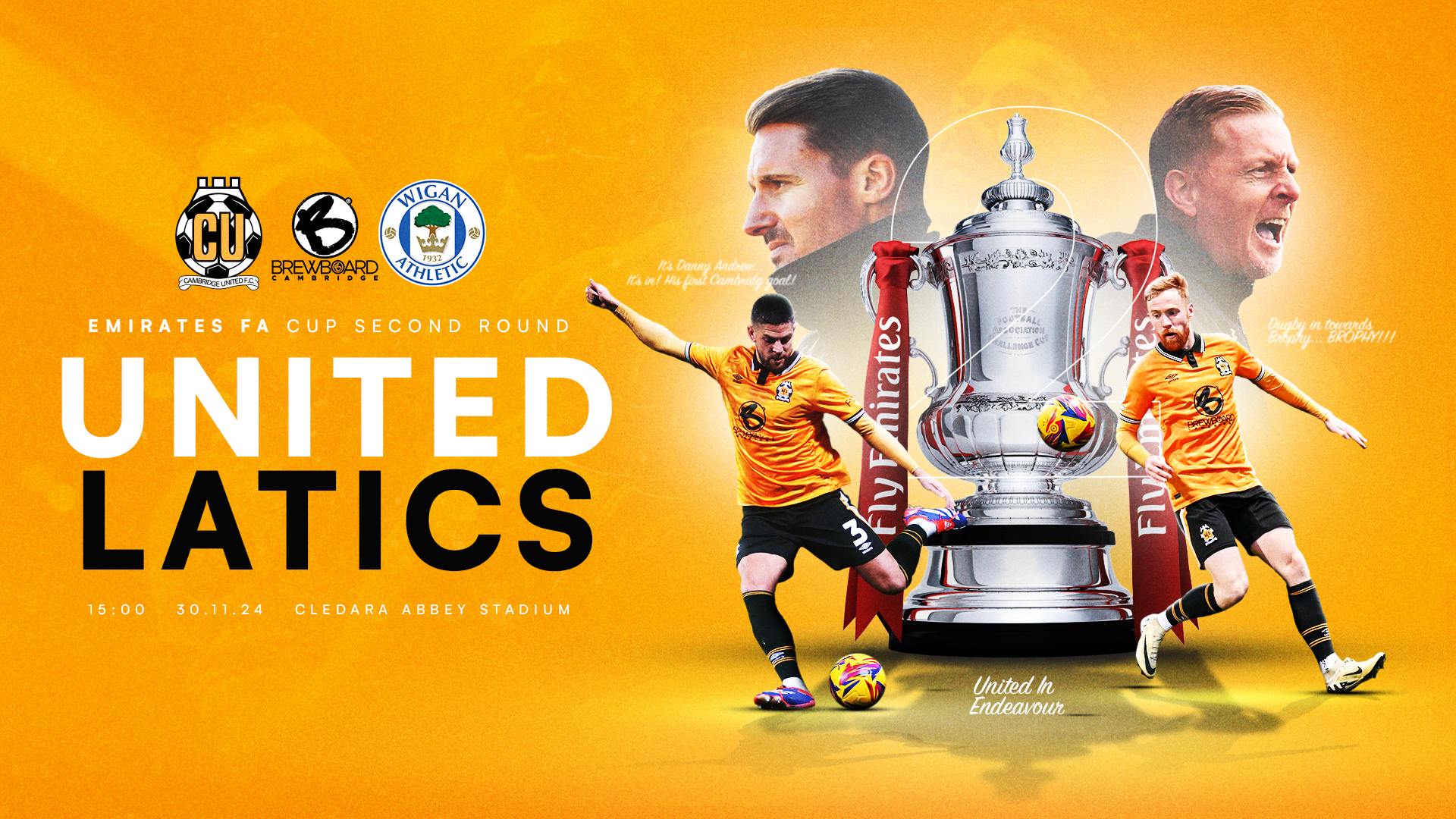 Matchday graphic for Cambridge United vs Wigan Athletic