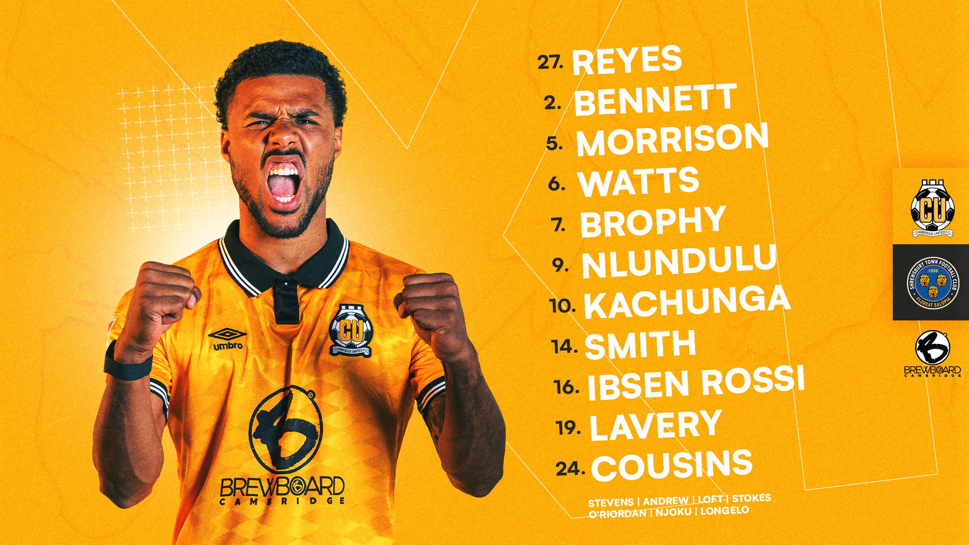 Team News graphic for Cambridge United vs Shrewsbury