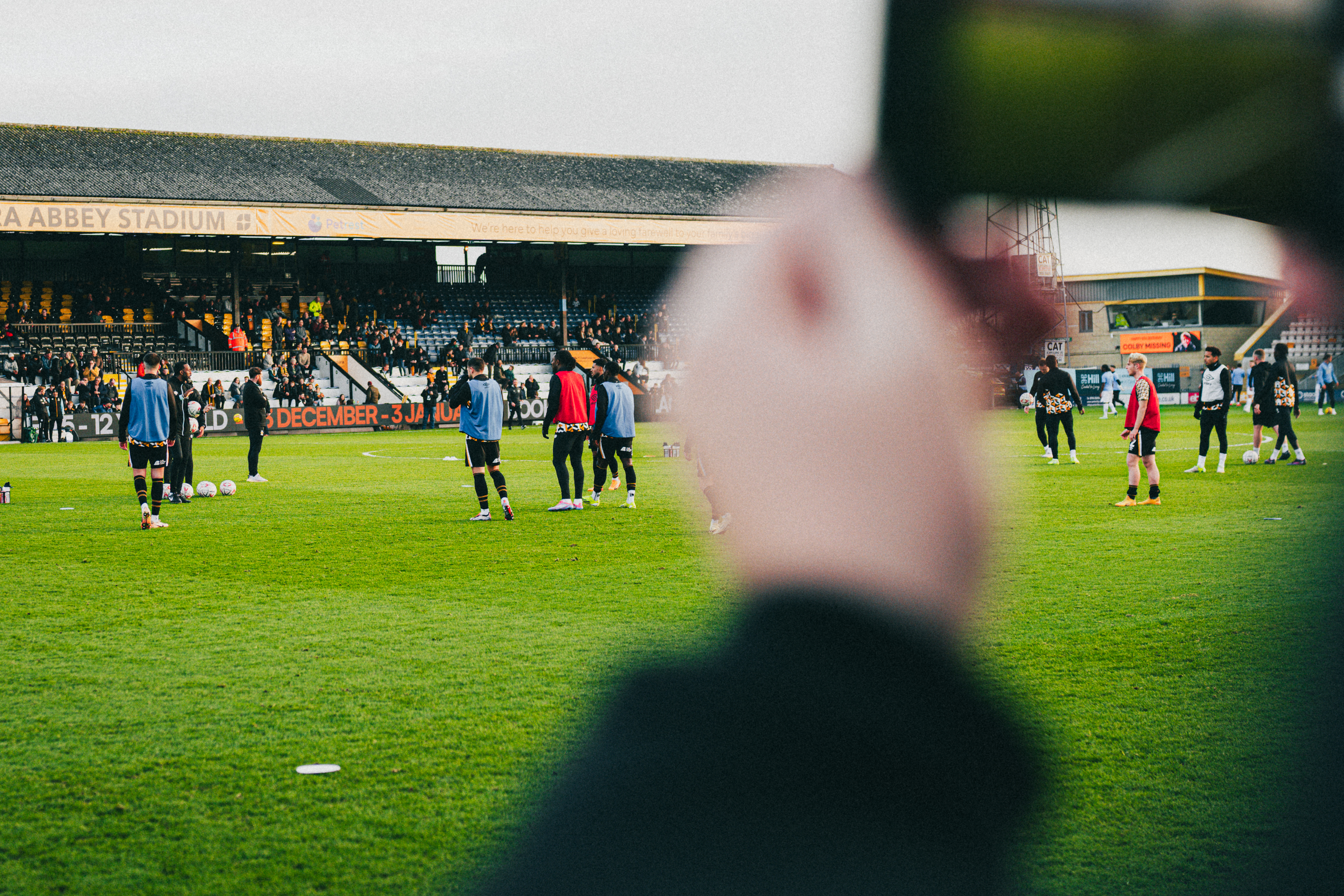 A view of warm-ups from pitchside