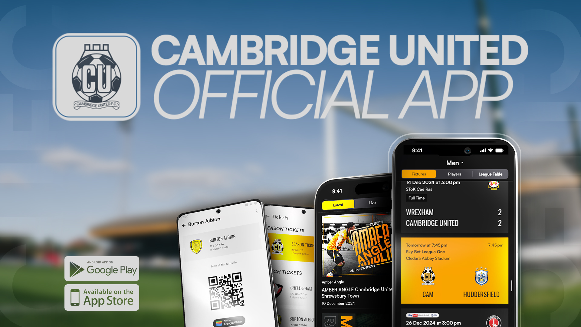 Graphic promoting the Cambridge United Official App