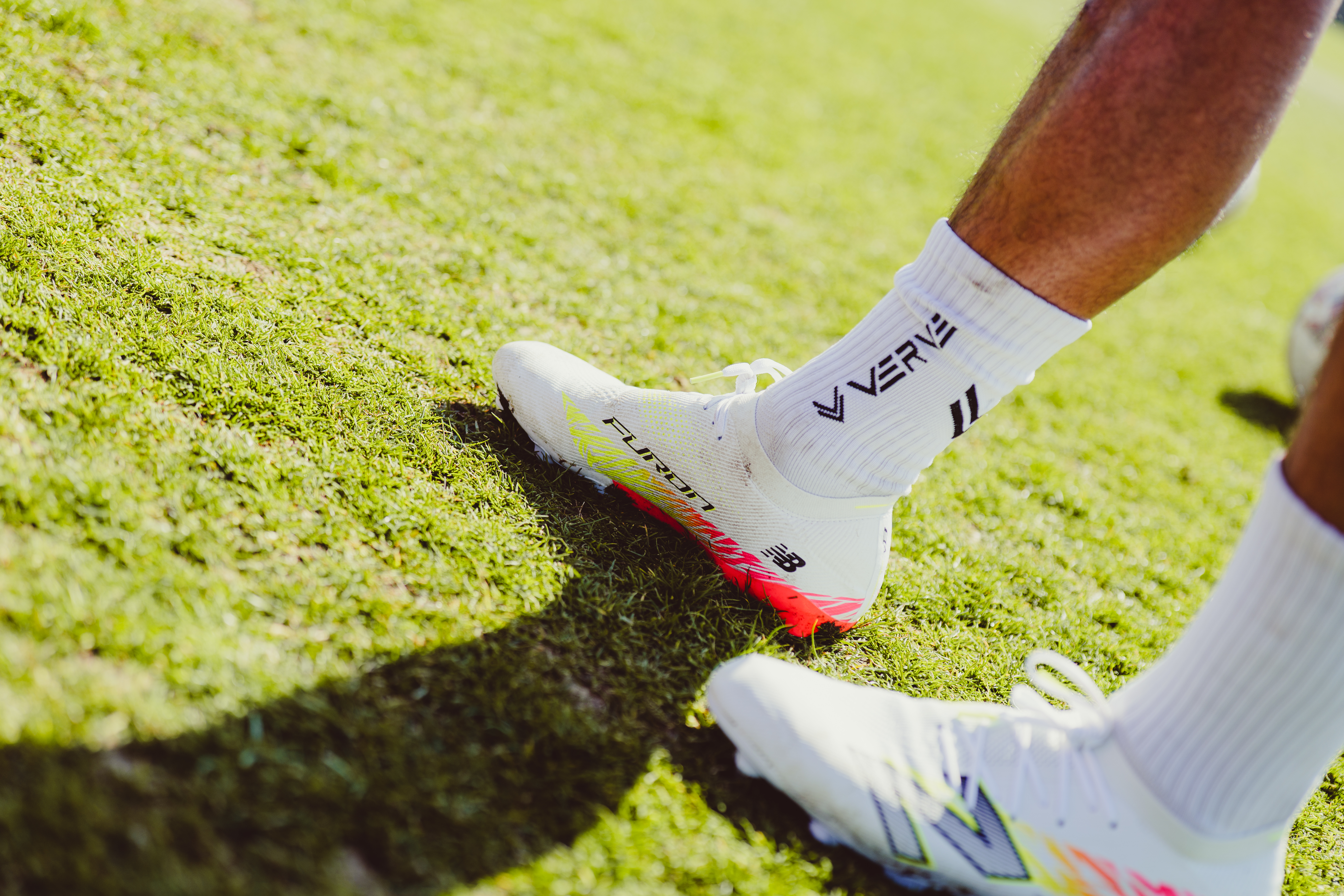 A close up of a player in training