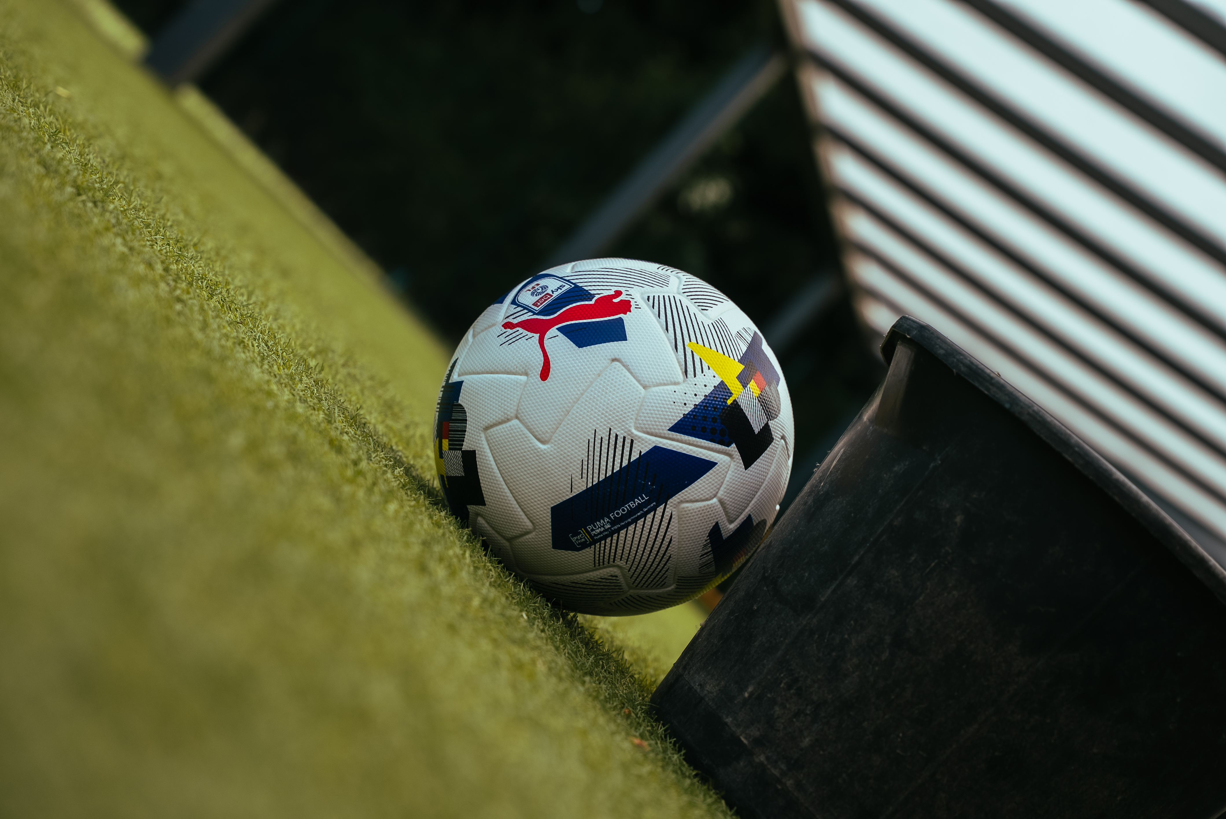 A close up of a football