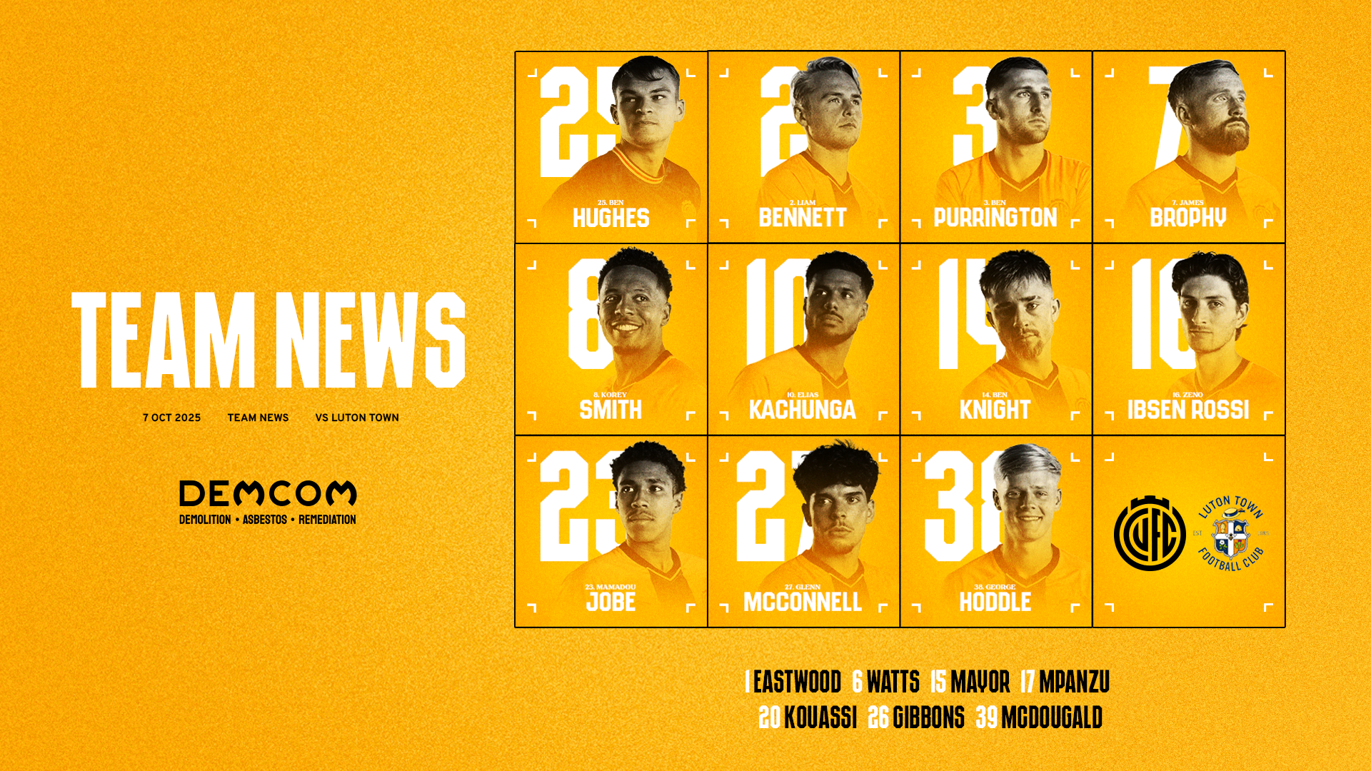 Luton Town team news graphic