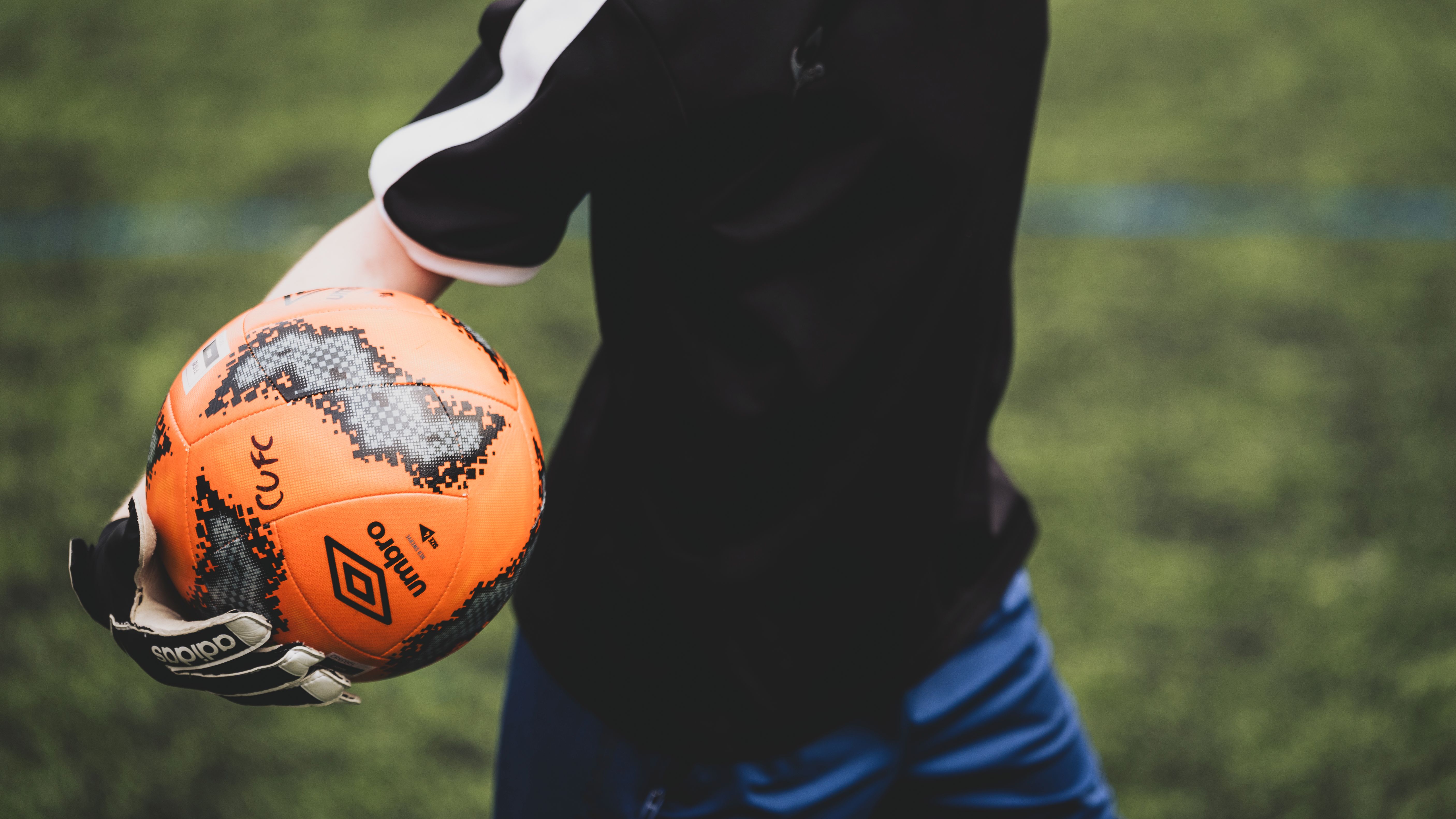 A close up of a football