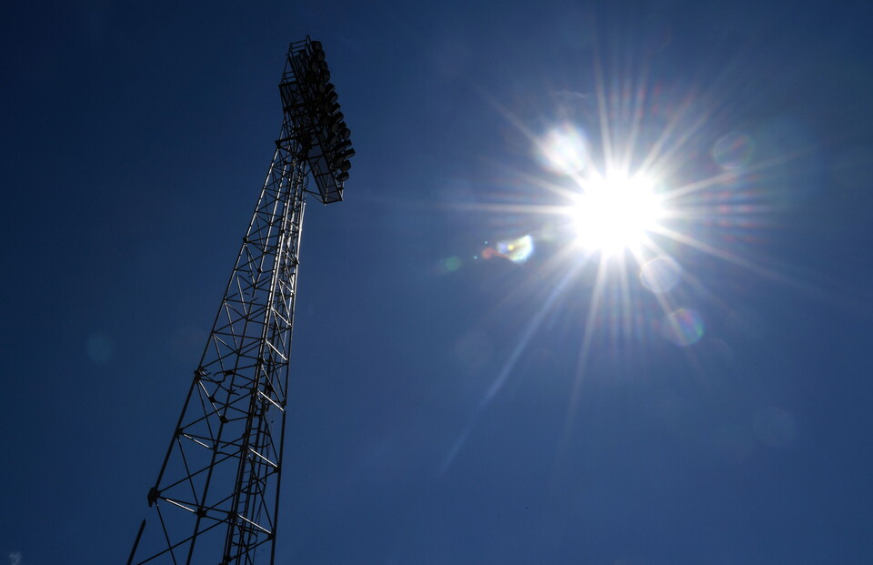 The Cledara Abbey Stadium floodlights