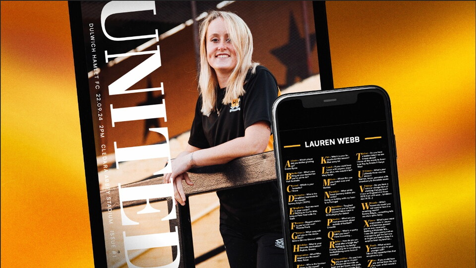 Graphic promoting Cambridge United Women vs Dulwich Hamlet Digital Matchday Programme