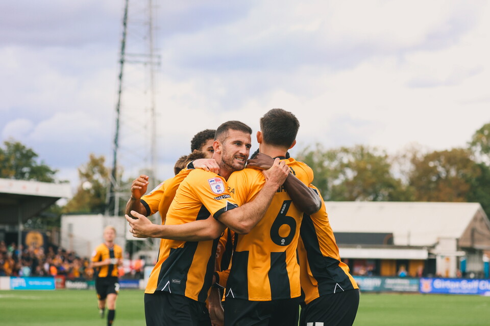 Players celebrate against Newport County