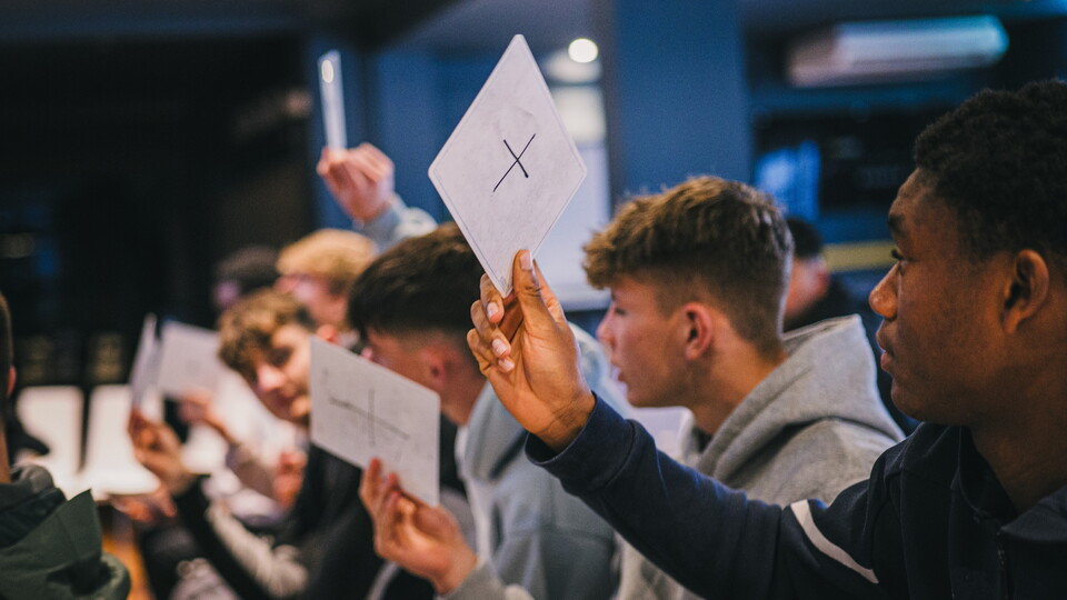 Cambridge United Academy players in a workshop