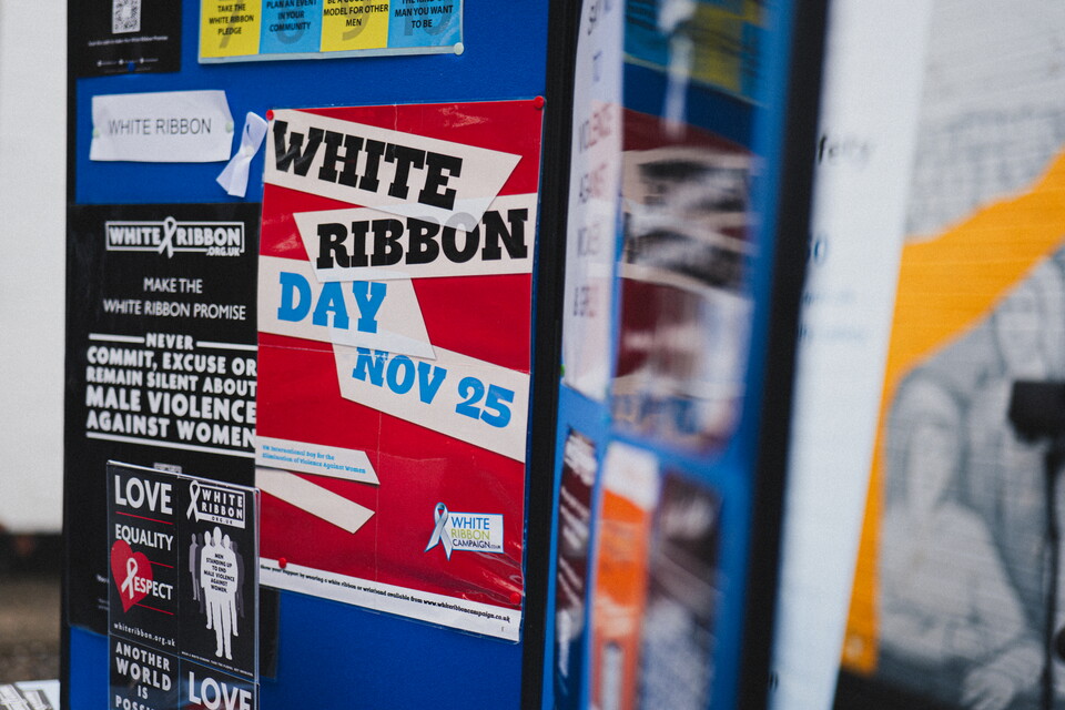 A close up of the White Ribbon stall