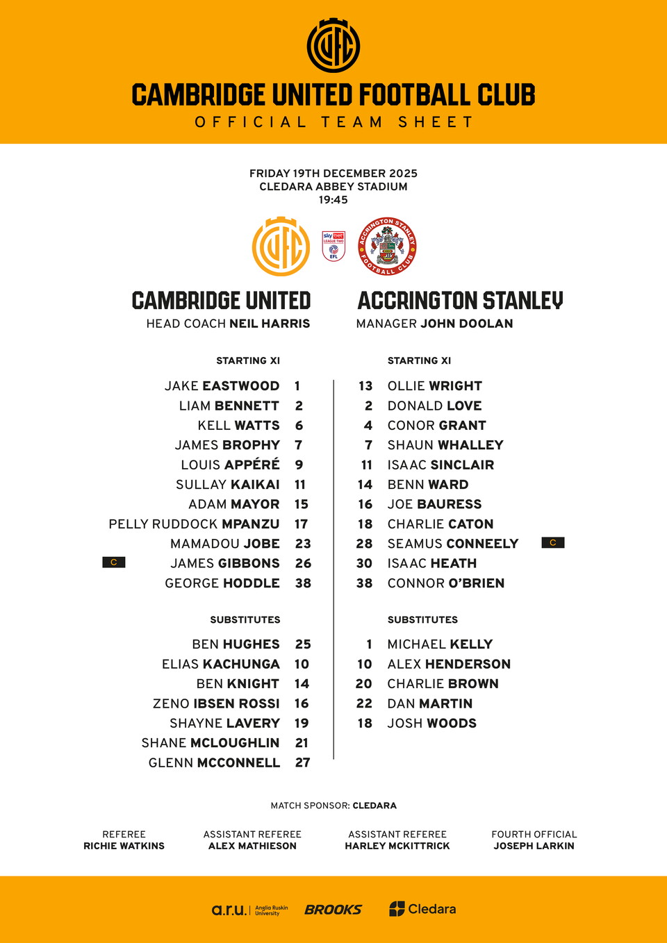 Teamsheet 