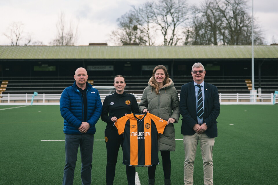 Cambridge United Women and Cambridge University representatives at Grange Road Stadium