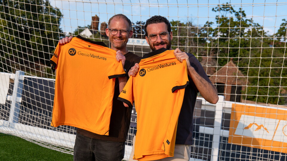 Genie Ventures showing their branding on the Cambridge United Women's shirt