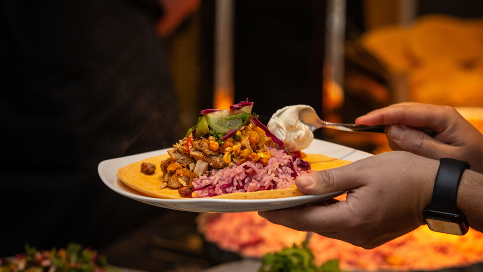 A close-up of hospitality food