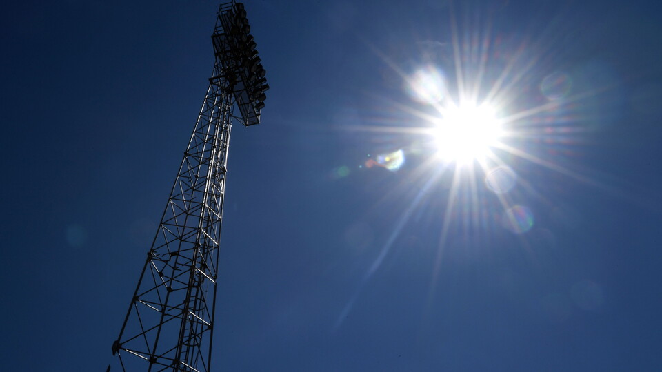 The Cledara Abbey Stadium floodlights