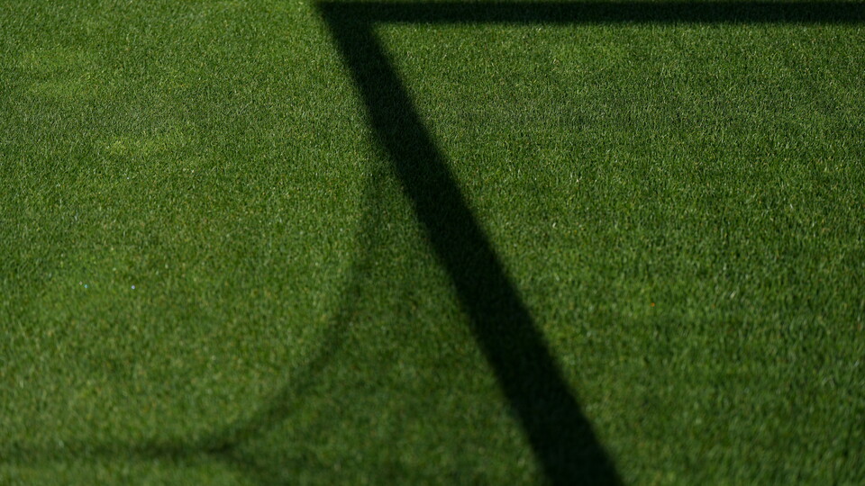 Shadows of the goal at the Cledara Abbey Stadium
