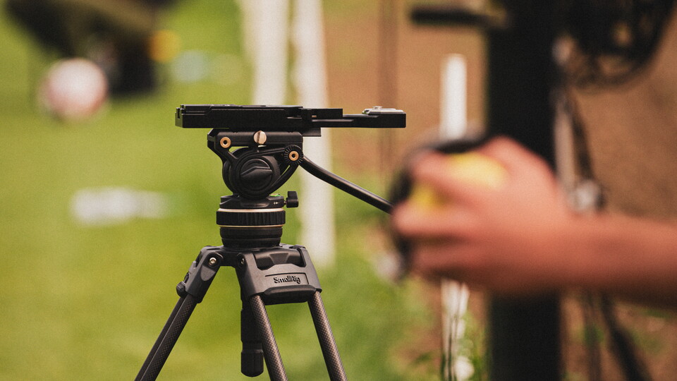 A close up of a tripod
