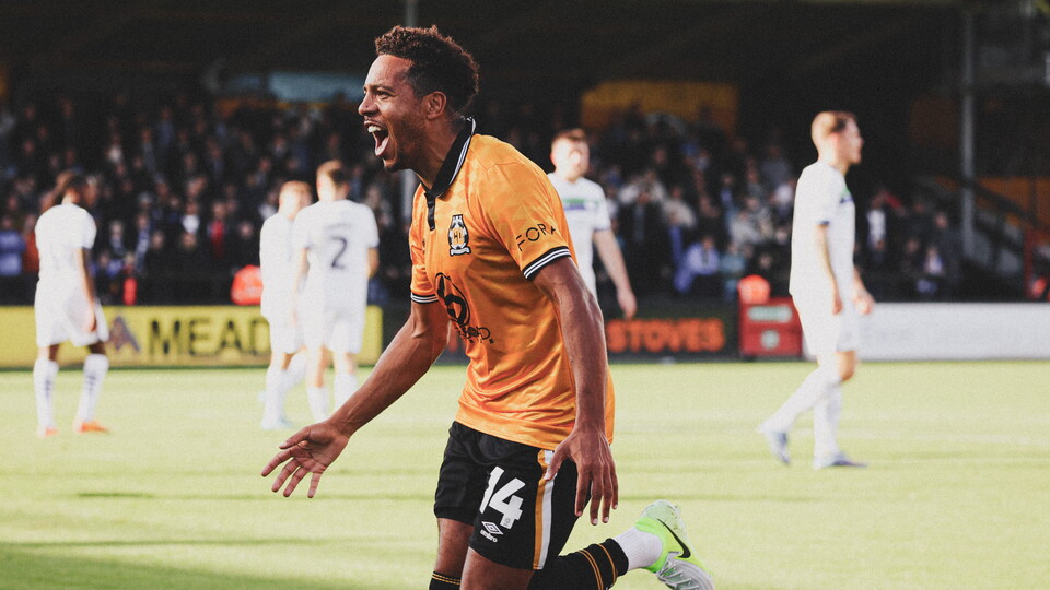 Korey Smith celebrates against Wigan Athletic