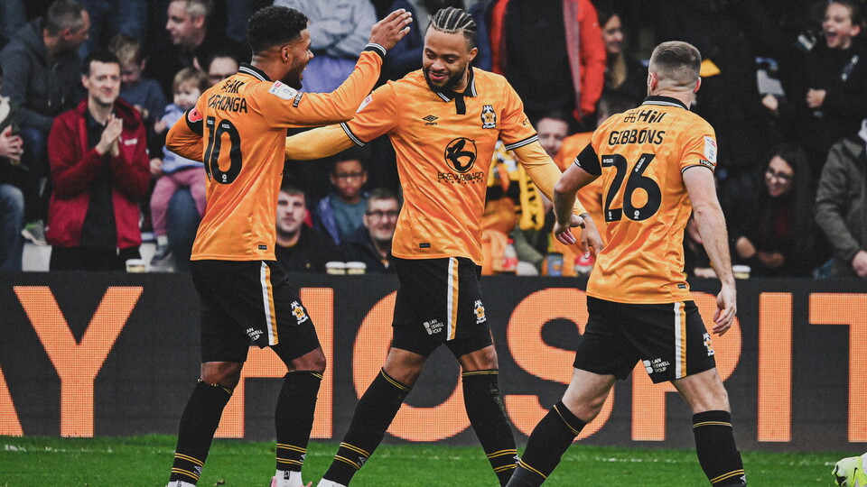 Jordan Cousins celebrates his goal vs Burton