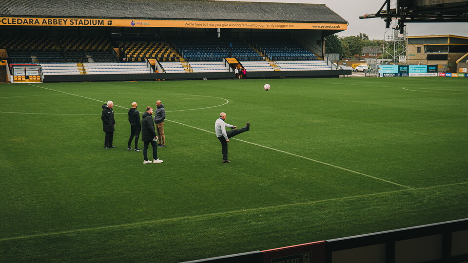 A pitch inspection taking place at the Cledara Abbey Stadium