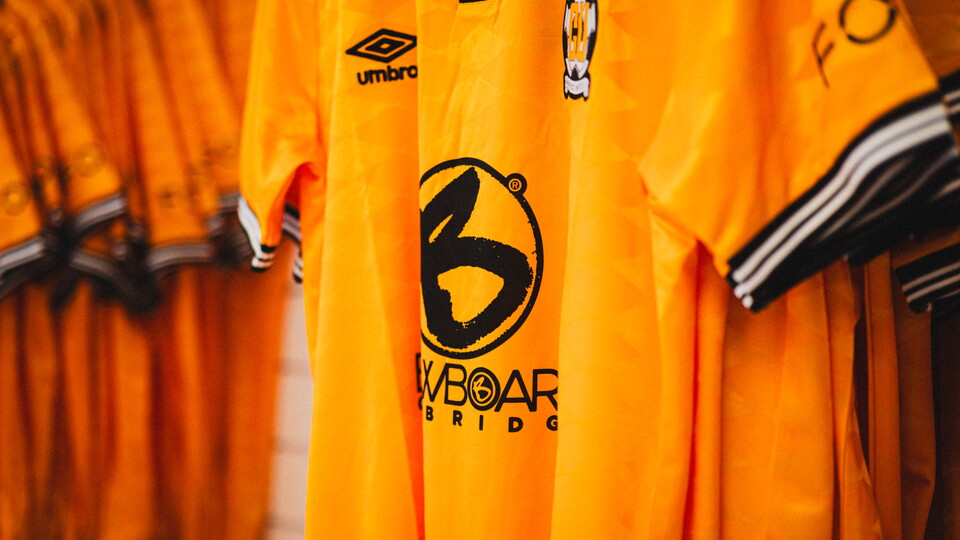 Close up of Cambridge United replica shirt