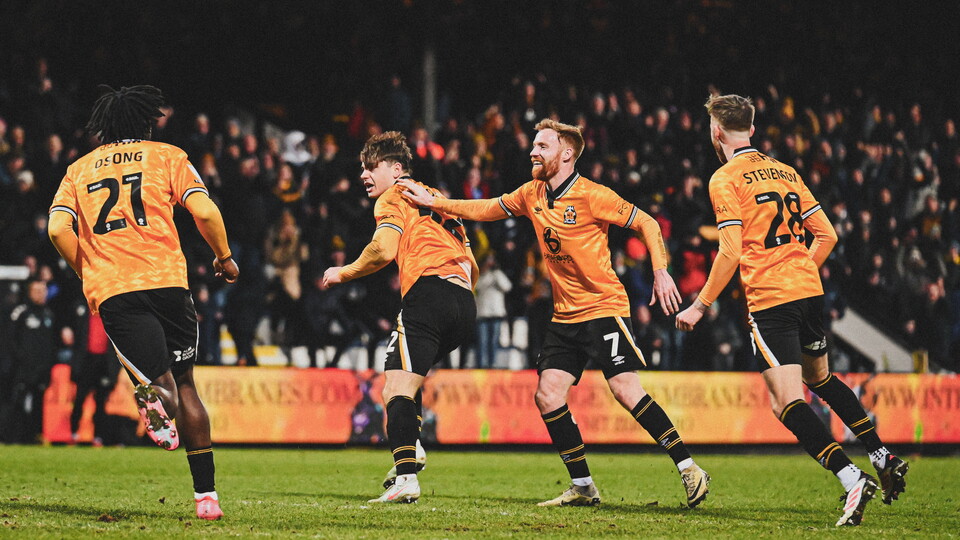 Josh Stokes celebrates vs Wycombe