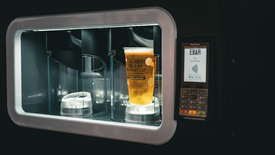 A pint inside a mobile EBar unit