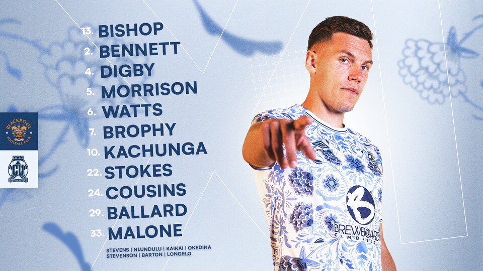 Team News graphic for Blackpool vs Cambridge United