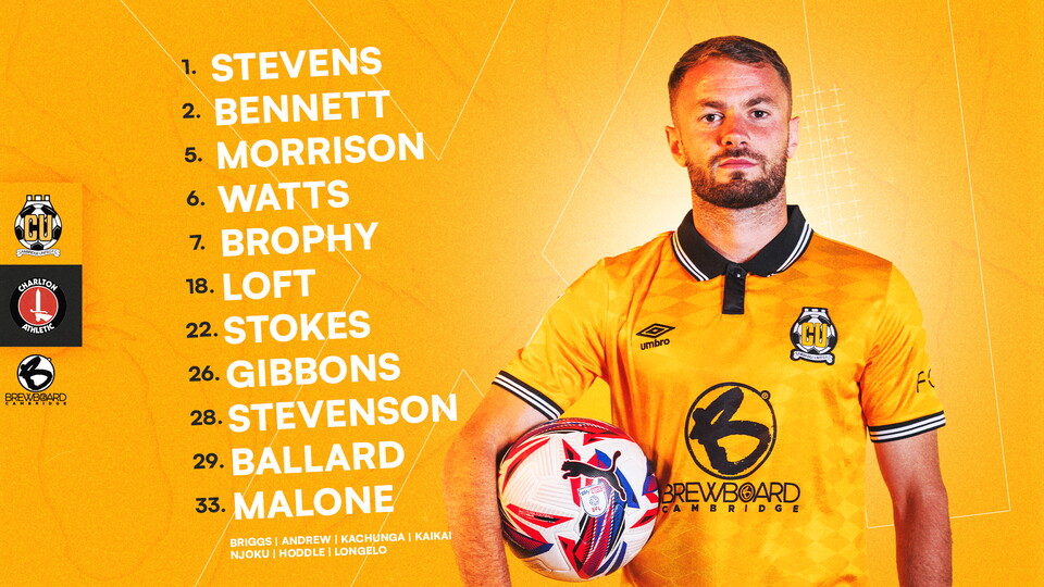 Team news graphic for Cambridge United vs Charlton Athletic