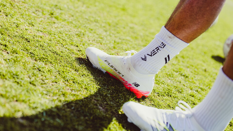 A close up of a player in training