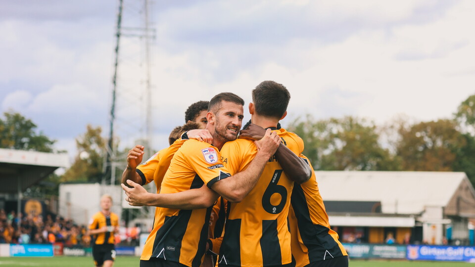 Players celebrate against Newport County