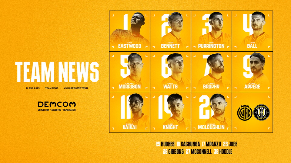 Team News graphic for Cambridge United vs Harrogate Town
