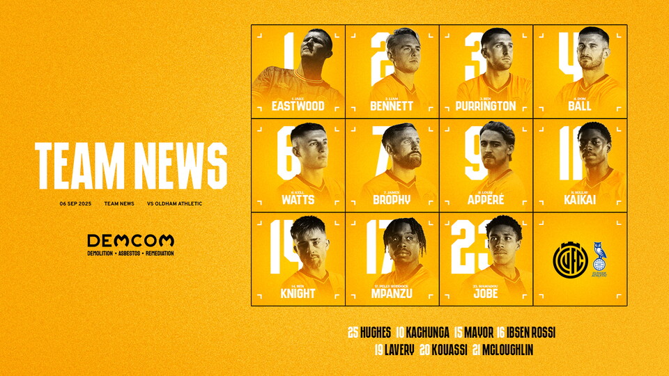 Team News graphic for Oldham game