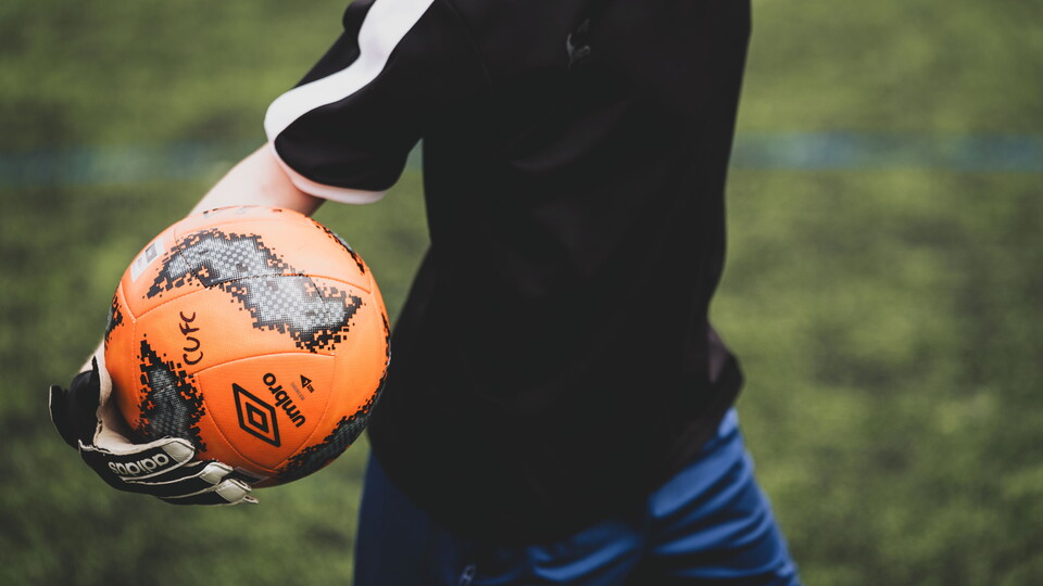 A close up of a football