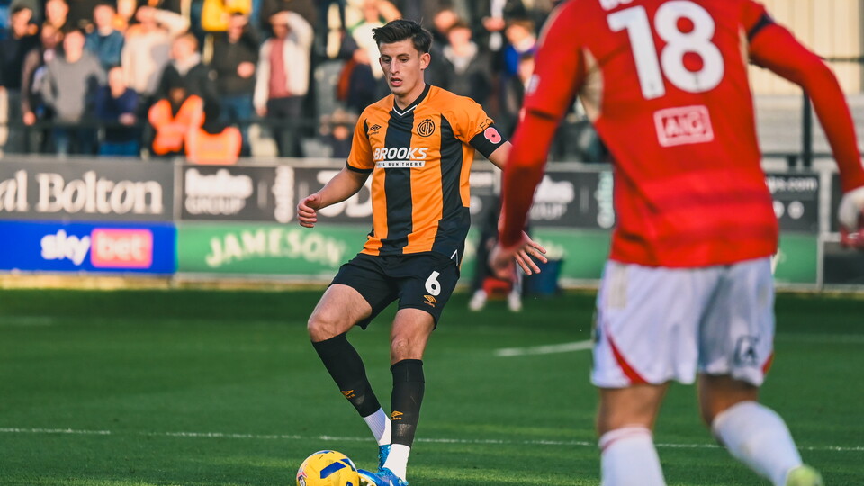 Kell Watts in action vs Salford City