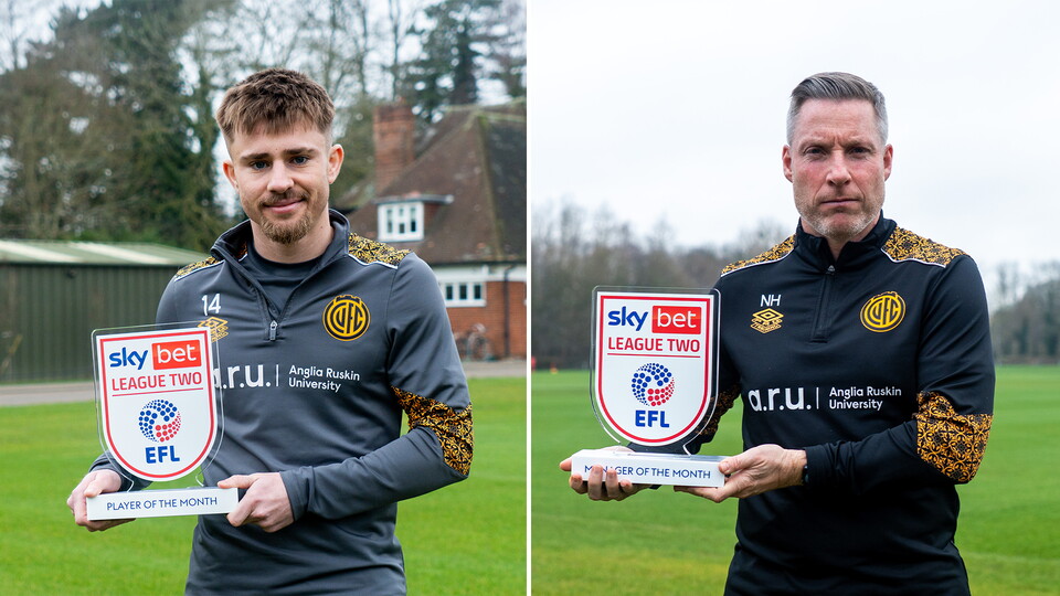 Ben Knight and Neil Harris with their Player and Manager of the Month awards