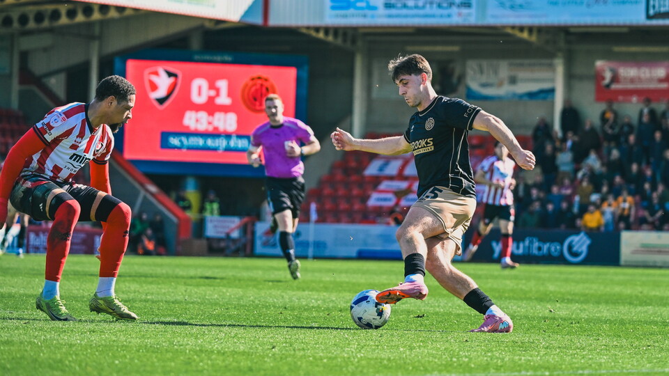 Adam Mayor on the ball vs Cheltenham