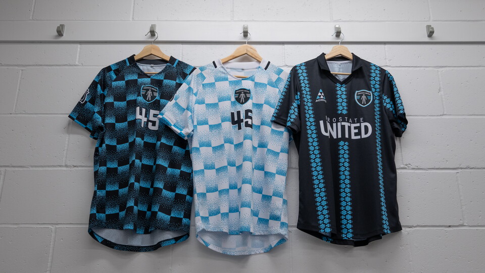 Prostate United shirts hanging up