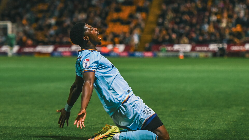 Kaikai celebrates vs Bradford