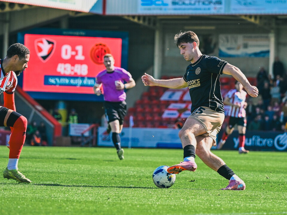 Adam Mayor on the ball vs Cheltenham