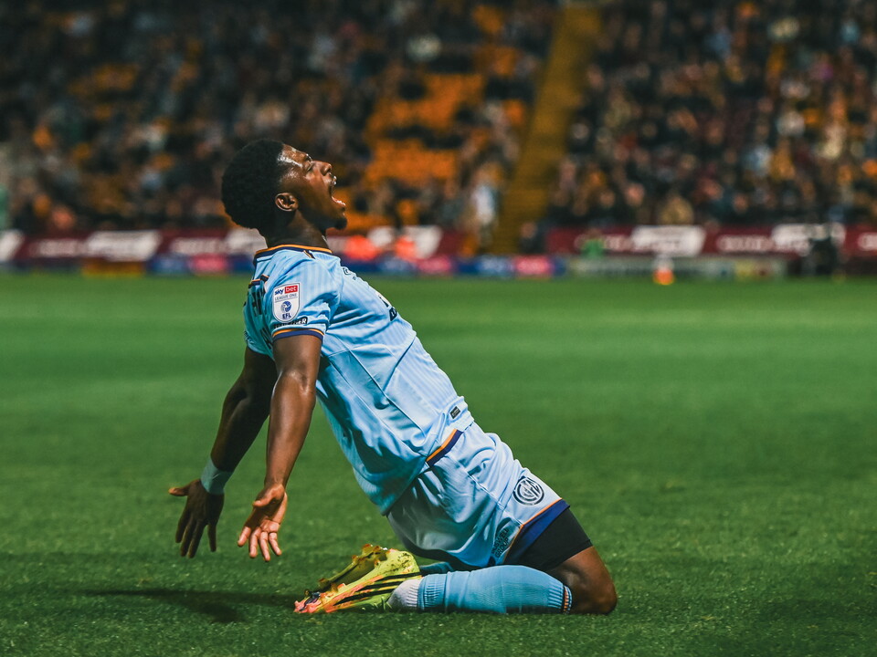 Kaikai celebrates vs Bradford